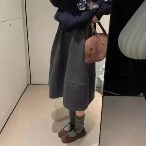 치마 모직 여친 롱 슬림핏 아이템 미니멀한 플리츠로 트렌디 정장 A라인 빈티지한 HT4