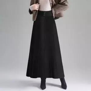 치마 여친 롱 니트 모직 겨울 밴딩 A라인 아이템 체크 정장 트렌디 HT4