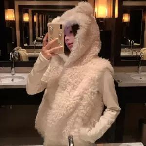 귀여운 곰돌이 퍼 후드베스트 조끼 NF-75 패션 의류 털조끼 따뜻한 캐쥬얼