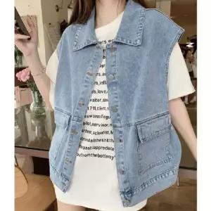 캐주얼 데님 베스트 LL-O125박시핏 청조끼 여자 여자끼 여성