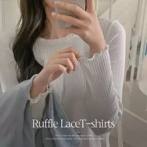 핫핑 포인트이너/쫀득스판 유얼리 러플레이스 스판골지 긴팔티셔츠 P000CPVN