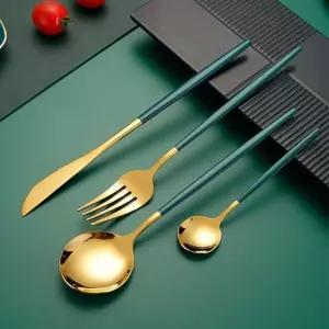 테이블앤 6인 커트러리 세트(24p) (골드 그린)선물용양식기 가정용 고급커트러 스푼포크나이프 모던커트러