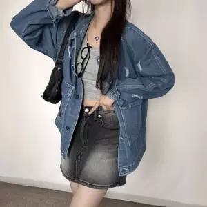 쿨샵 여성 구제스타일 데님자켓 캐주얼 스티릿 재킷 여자점퍼 코트 겨울 가죽 하프 반코트 야상 롱코트 경