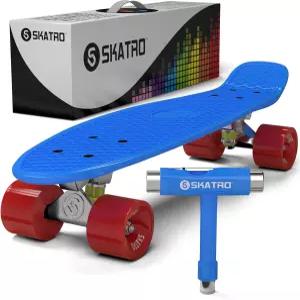 스카트로 미니 크루저 스케이트보드. 22x6인치 레트로 스타일 플라스틱 보드 완성