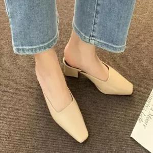 여성 페미닌 데일리 사각코 뮬 블로퍼 로우힐 슬리퍼