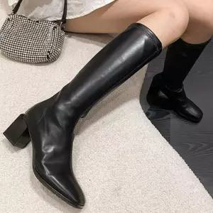여성 3컬러 기모 슬림핏 스판 니하이 롱부츠통굽 가죽 패션