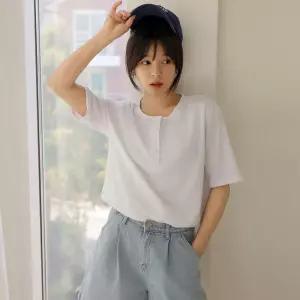 엘리시아 자체제작 론더 슬라브 버튼 반팔 티