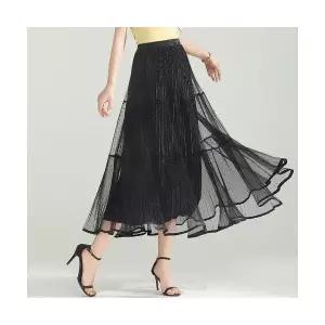 M2 스커트 망사 가을 슬림핏 펄 이성 쉬폰치마 플리츠 양면 JEN3