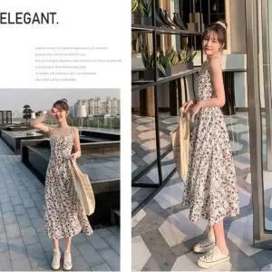 여성 꽃무늬 끈조절 나시 롱원피스 뷔스티에 플라워 봄원피스