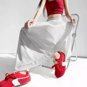 M2 스커트 롱 이성 쉬폰치마 밴딩 A라인 레이스 슬림핏 허리 펀칭 JEN1