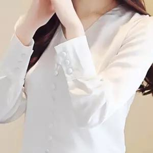 여성 브이넥 단춘포인트 남방 셔츠 블라우스 DJJ8086실크 정장 오피스 오피스룩 가을 여자