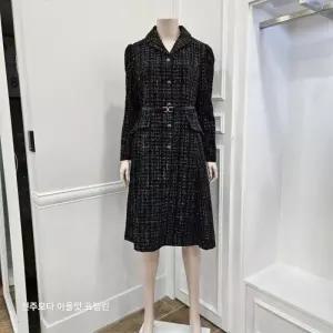 프렐린 여성복 트위드 체크 카라넥 피스 RJO243050