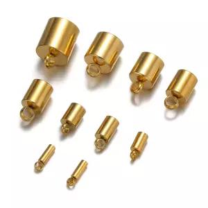 20pcs 스테인레스 스틸 크림프 엔드 캡 가죽 코드 팁 비즈 PVD 도금 골드 걸쇠 DIY 쥬얼리 찾기 용품