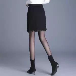 스커트 검정 가을 겨울 여성패션 H라인 하이웨스트 슬림핏 A라인 레이스 힙업 원턱 DL4
