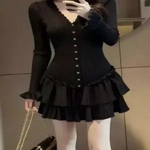 치마 원피스 니트 블랙 미니 브이넥 힙색 프렌치 가을겨울 여성패션 DL4