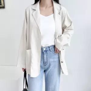 심플 베이직 데일리 웨어 여자 오버핏 린넨자켓 오버 넨자켓 출근룩 출퇴근 린넨