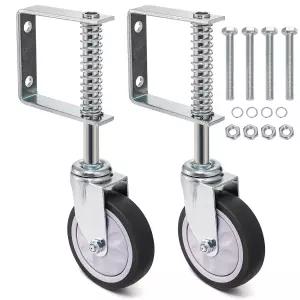 Goaste 2팩 스프링 장착 게이트 캐스터 4인치 헤비 듀티 휠 360도 슬라이딩 목재 금속 펜스용 범용 마운트