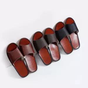 키밍 고급 가죽 남녀 실내 슬리퍼 거실화 편안한 착용감하우스 사무실화 럭셔리 카페 실내화 한화 여름 겨