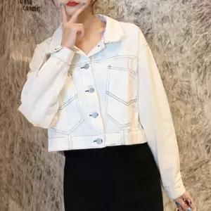 세미크롭 데님자켓 스티치포인트 여리여리 스타일리쉬여성아우터 퍼자 후드집업 라이더 중청 아노락 트위드