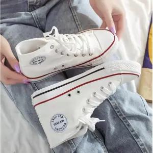 클래식하고 베이직한 디자인 캐주얼화 하이탑스니커즈운동화 학생단화 컨버스화 여성 단색