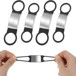 4팩 도그 태그 고무 밴드 교체 개인화된 이름 ID 슬라이드용 실리콘 탄성 홀더 블랙 스테인리스 스틸