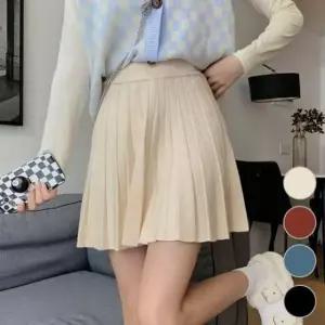 [옷은날개] A라인 니트주름 클래식한 허리밴딩 플리츠 미니스커트