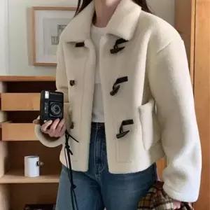 아이보리자켓 겨울 뽀글이 크롭 자켓 여성 양털 토글 버튼 블 아우터