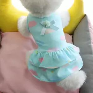 코코아허니 412F4 구름 원피스강아지산책 퍼피 반려견 무늬 프릴 애견 개원 하늘색 예쁜