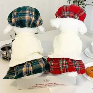 코코아허니 A1DF4 니트 체크 원피스강아지 애견 반려옷 반려 애완