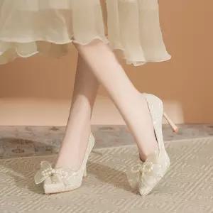알마센 여성 힐 가보시 웨딩화 가능 착용 웨딩드레스 슈즈 켤레 두 않은 신부 쇼와 프렌치리본 피곤하지 로