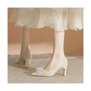 알마센 여성 하이힐 슈즈 프렌치 웨딩드레스 키높이 웨딩화녀 샴페인색 큐빅굽이 힘들지 않음 힐 신부 들러