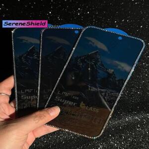 iPhone 호환  15 Pro Max 16 14 13 12 용 호환  글리터 다이아몬드  유리 라인 석 개인 정보 보호 화면 전