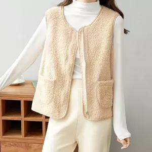 뽀글이 후리스 데일리 이너 라운드 지퍼 조끼 베이지 뽀이 가을 겨울 주머니 베스트 양털