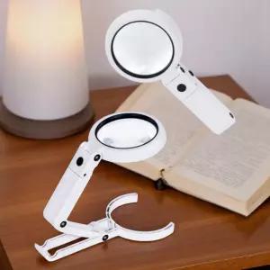탁상형 다용도 돋보기 8LED 독서용 핸드 접이식 확대 용돋보기 조명 도돋보기