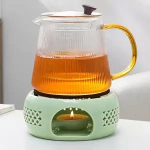 힐링모드 도자기 티워머(민트+블랙)녹차 허브온열 포트 다과 용기