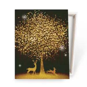 명화풍경 황금 나무와 사슴 보석십자수 캔버스 40x50cm