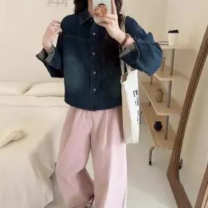 마르소 데님 빈티지 싱글 블레이저 셔츠 칼라 여성데님셔츠 무지 UNO1