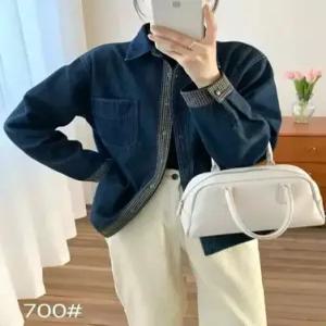 마르소 청 빈티지 캐주얼 보온 셔츠 상의 무지 싱글 여성데님셔츠 소매 터틀넥 기모 체크 UNO1