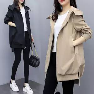 여자 간절기 집업 캐주얼 베이직 심플 트렌치 자켓 간자켓 후드 오버핏 박시 캐주얼룩 데일리 봄아우터 가