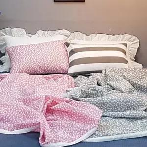 홑이불 얇은 배꽃무늬이불 홀겹요 한겹 이불 캠핑 자수