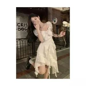 여성원피스 프렌치 티 휴식 첫사랑 언밸런스 프릴 화이트 원피스 여신기초센센계 해변 바캉스 ADOR1