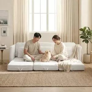 [지베스]앤 아쿠아패브릭 접이식 소파베드 4인