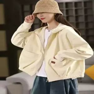 마킷4 여성용 면 빈티지 캐주얼 후드 카디건 큐티 스크래치 와펜 투포켓 상의 JEN1