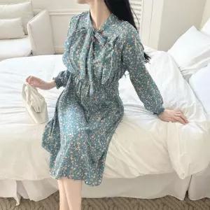 플라워 러플 원피스 봄 가을 쉬폰 프릴 여자 데이트룩 드레스 롱원피스 여성 하객룩