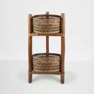 코너 2단 라탄 바구니