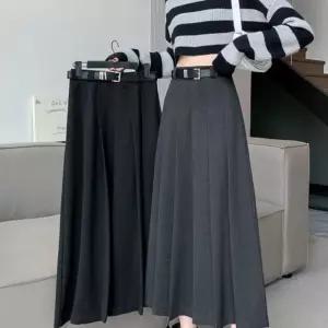 여성 벨트세트 플리츠 롱스커트 오피스룩 데일리체형커버하의 가을 겨울 고급 여자치마 주름 세미정장코디