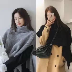 여성 니트 케이프 따뜻한 머플러 빅사이즈 언발 숄코트위 데일겨울 폴라