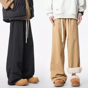 남자 겨울 외출 와이드핏 허리 밴딩 기모 털 안감 보온 방한 바지 스키장 패바지 일자 벨벳 팬츠 밴팬츠 골