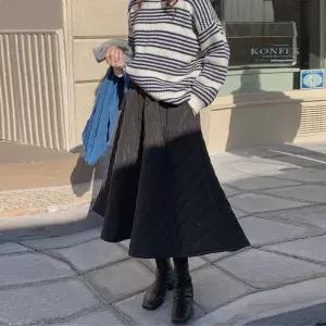 G125975_누빔 패딩 치마 A라인 밴롱 스커트누빔 밴스커트 겨울 빅사이즈 퀼팅