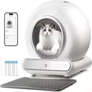 셀프 클리닝 고양이 쓰레기통 초안전 보호 자동 APP 제어/낮은 입구/대용량 3롤 라이너 및 매트 포함